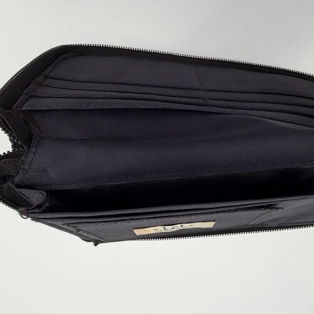 LEI Floral Zip Around Wallet Clutch Black Corduroy Organizer Boho Cottagecore